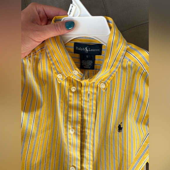 Ralph Lauren Shirt Boys Yellow Striped Long Sleeve Button Classic Size 6 Cotton - Picture 7 of 10